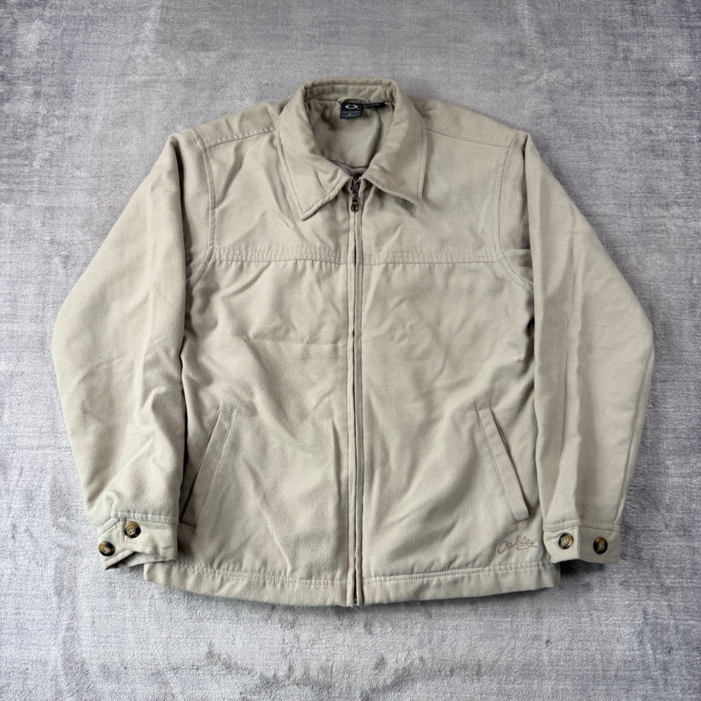 Oakley Software Jacket Mens Large Tan Fleece Full Zip Techwear Vtg Y2K Mechanics